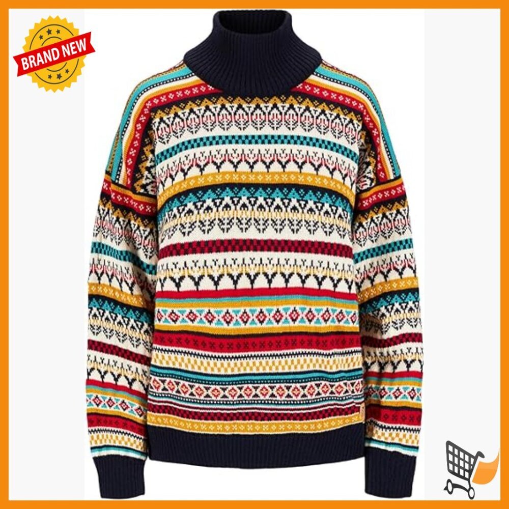 Loose Fit Wool Pullover Sweater Long Sleeve High Neck Norwegian Design